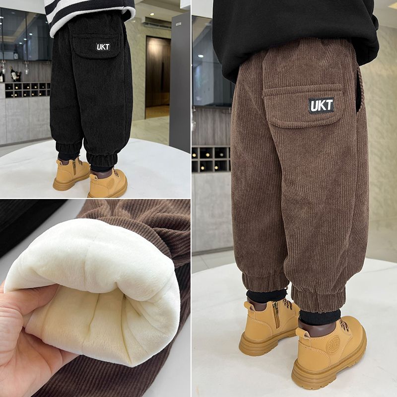 米乐熊童装男童加绒加厚裤子冬季保暖儿童休闲裤宝宝外穿夹灯芯绒