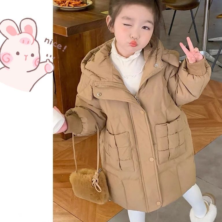 米乐熊童装哆哆童装女宝宝连帽服冬季女童中长款洋气衣新款冬装儿