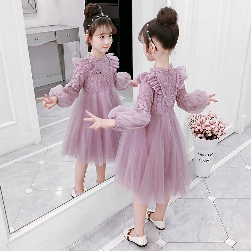 米乐熊童装女童白色公主裙春夏洋气蕾丝连衣裙小女孩中小童花童礼