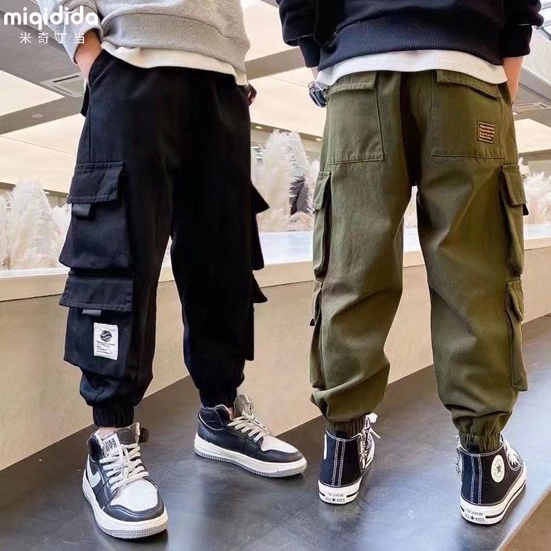 米乐熊童装男童工装裤春秋装新款儿童裤子男孩宽松休闲裤中大童洋