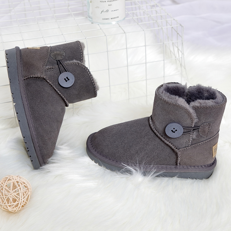 【儿童】雪地靴真牛皮新款冬季男女童靴子宝宝鞋加绒加厚保暖棉鞋