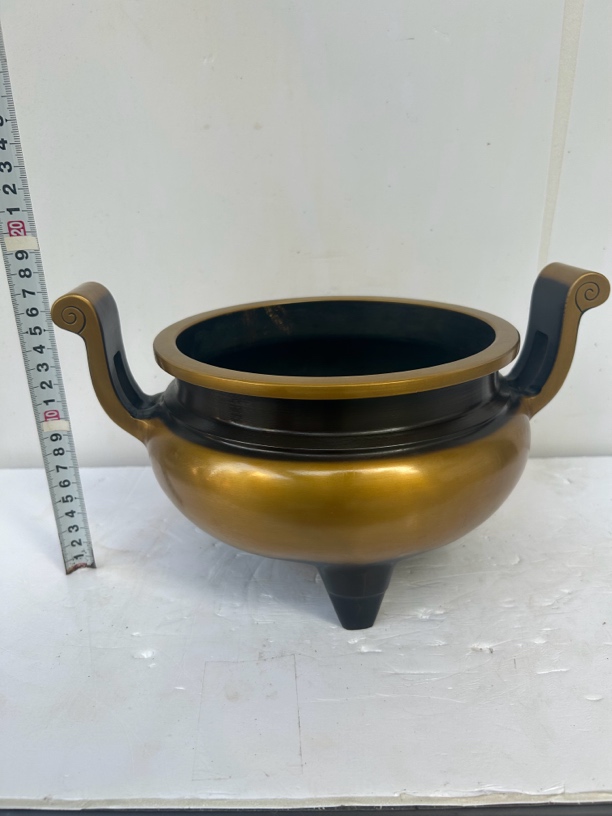 纯铜胎官帽耳香炉