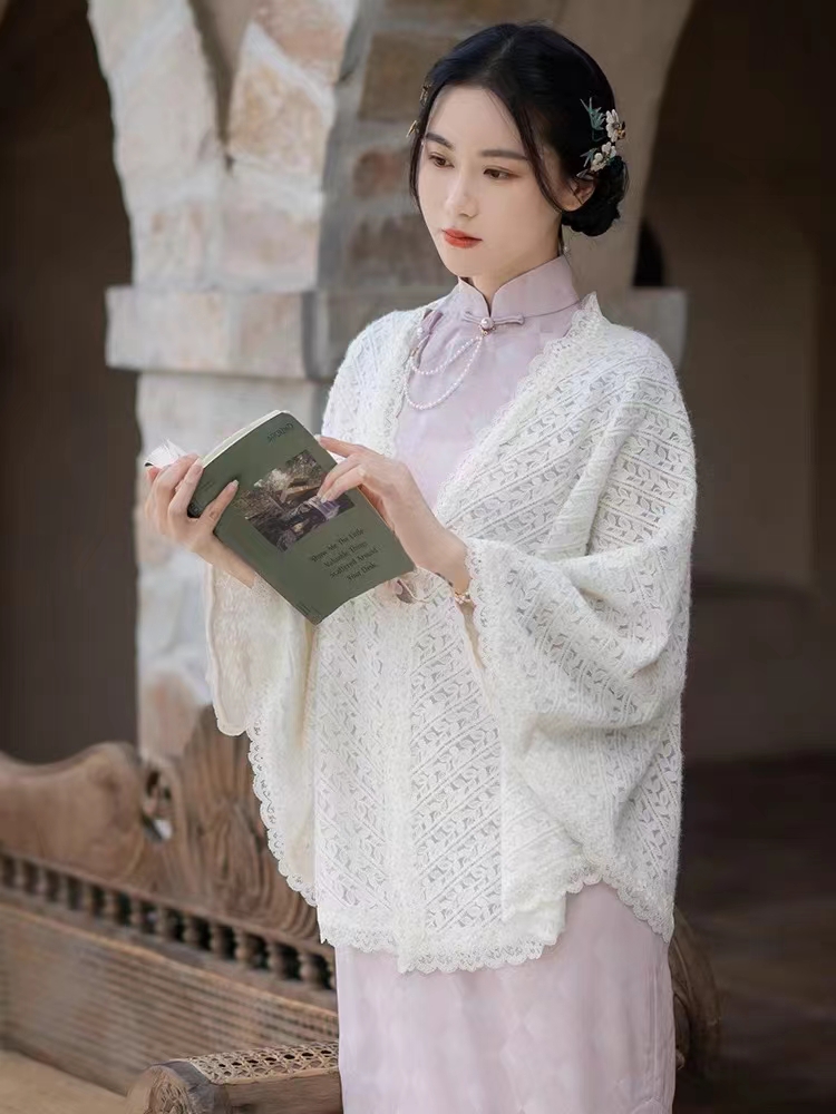 仙女披肩贝壳衫三角开衫斗篷外搭流苏衬裤衬裙新中式旗袍外搭披肩