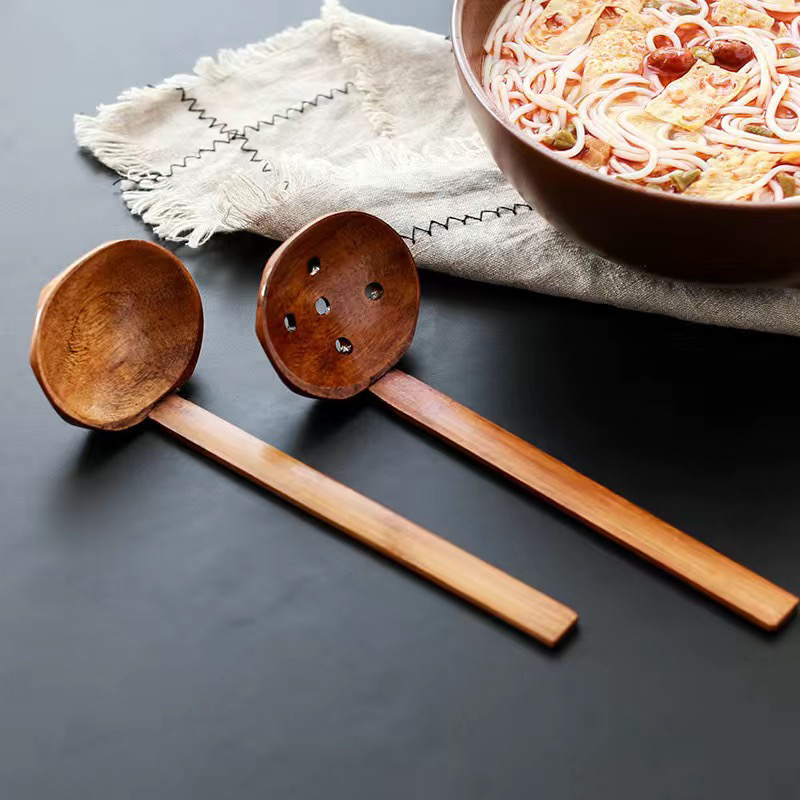 网红日韩式餐具火锅漏勺味千拉面勺竹木汤勺龟壳勺长柄勺木勺组合
