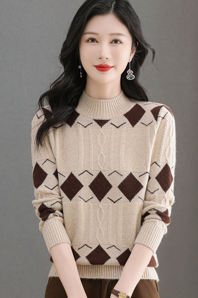 2024新款冬季女士半高领长袖洋气时尚保暖宽松气质显瘦打底毛衣