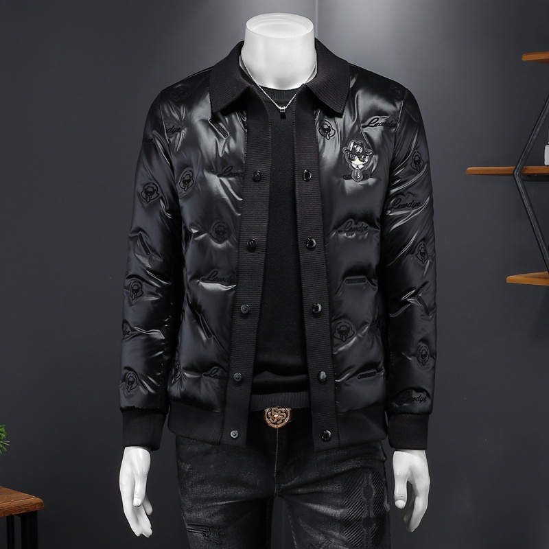 欧洲站轻薄90白鸭绒亮面羽绒服男士翻领外套加厚潮流2023冬季新款