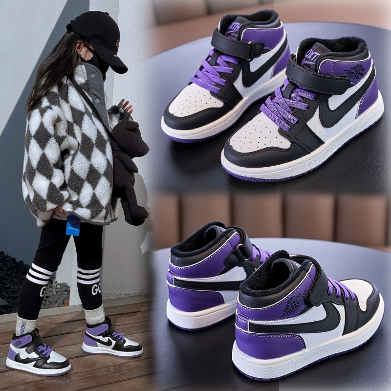 回力瑞女童鞋子2023秋冬新款儿童运动鞋板鞋男童高帮AJ二棉篮球鞋