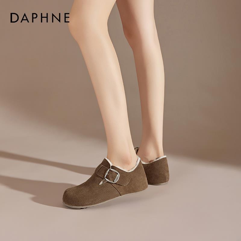 达芙妮厚底勃肯鞋冬季加绒博肯鞋新款豆豆鞋雪地鞋冬款毛毛鞋女鞋