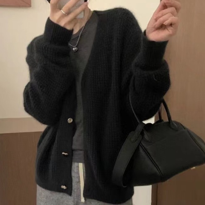 大码微胖羊毛毛衣外套秋冬慵懒百搭时尚网红甜美纯色