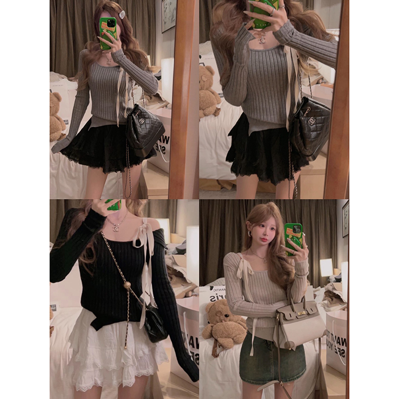 Yukiss直播 系带针织上衣A4002