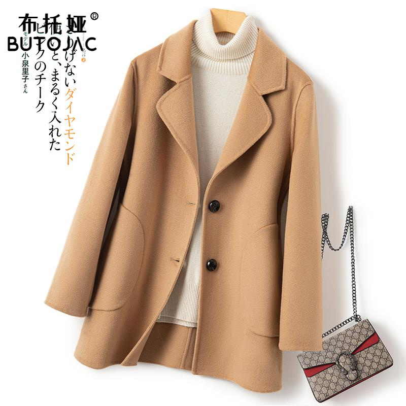 春秋新款反季双面羊绒大衣小个子女100%纯羊毛中长款韩版外搭外套