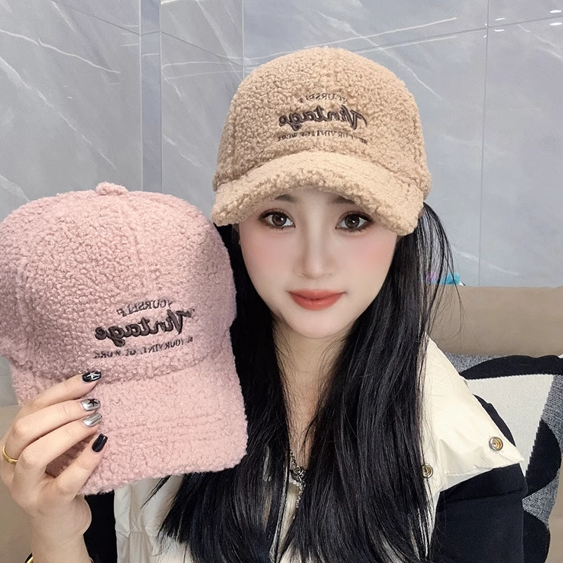 毛绒帽子女2025新款爆款洋气鸭舌帽大头围冷帽子女秋冬网红棒球帽