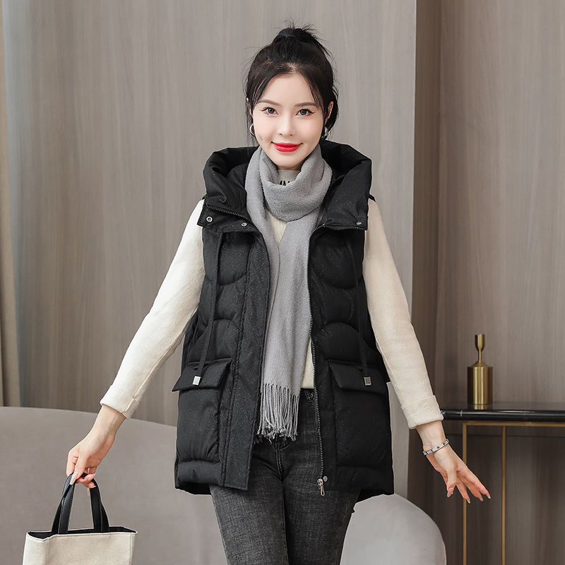 爆款亮丝羽绒服马甲女2024新款秋冬季韩版宽松连帽棉坎肩百搭外款