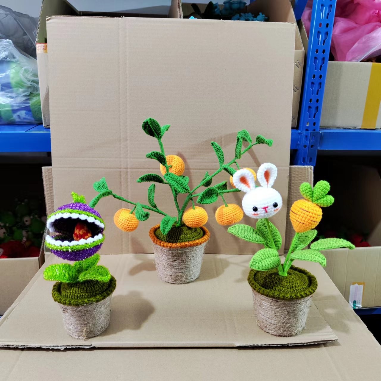玩个毛线花手工毛线钩织盆栽花