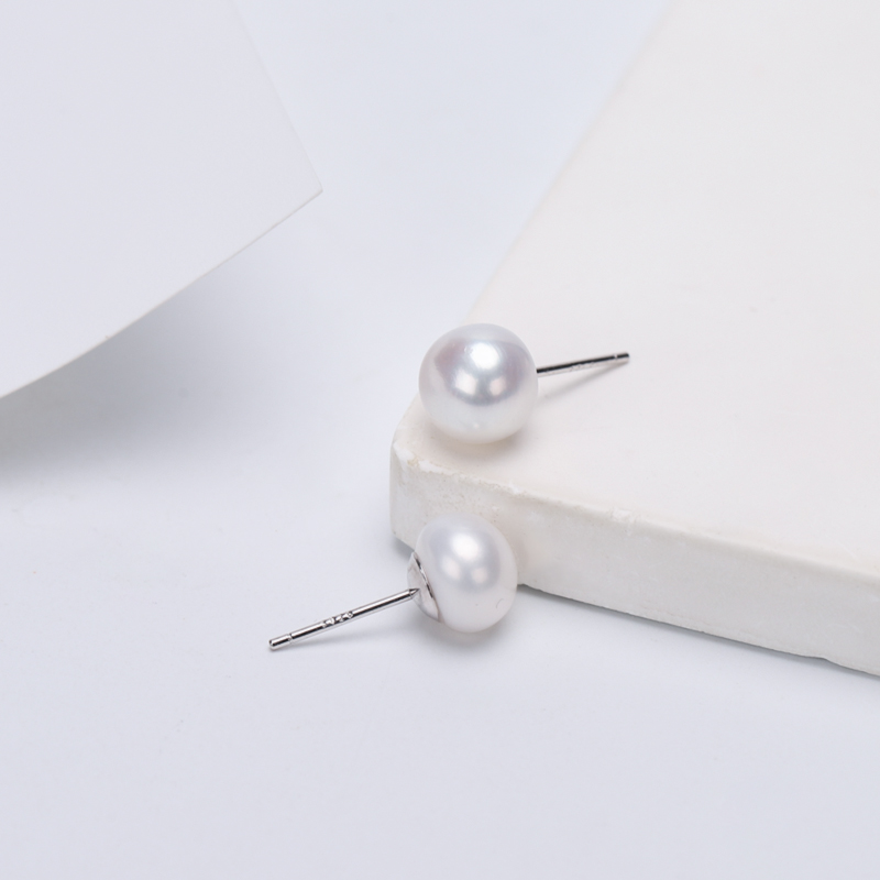 【金嘻嘻】厚圆型耳钉z1024  淡水无核8-9mmS925配件气质时尚百搭