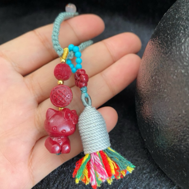 含辰砂工艺品高含量紫金砂kitty 猫彩色毛线款时尚百搭包挂