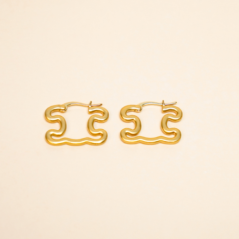 简约不规则凯旋门镂空耳环设计感光面网红耳钉1351