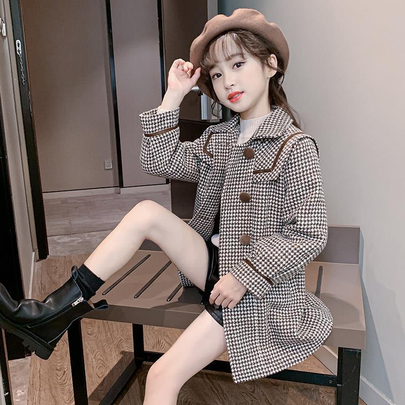 秋冬2023新款洋气韩版女童毛呢外套中大童中长款女孩冬装呢子大衣