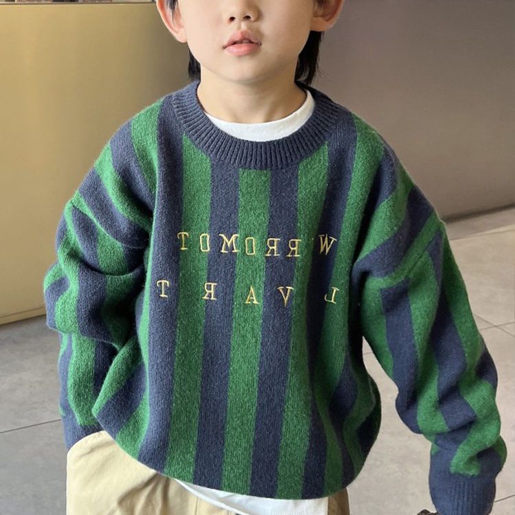 男童毛衣套头洋气秋冬新款儿童宝宝条纹时髦针织上衣