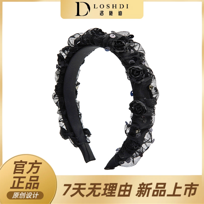 LOSHDI黑色法式【思语】网红手工时尚气质发箍气质蕾丝网纱设计头箍