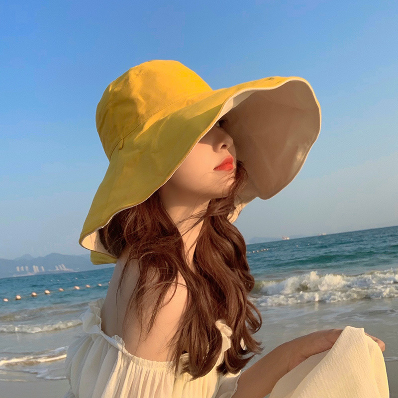 韩版新款加长渔夫帽女夏天日系14cm加大帽檐海边出游遮阳帽防晒帽