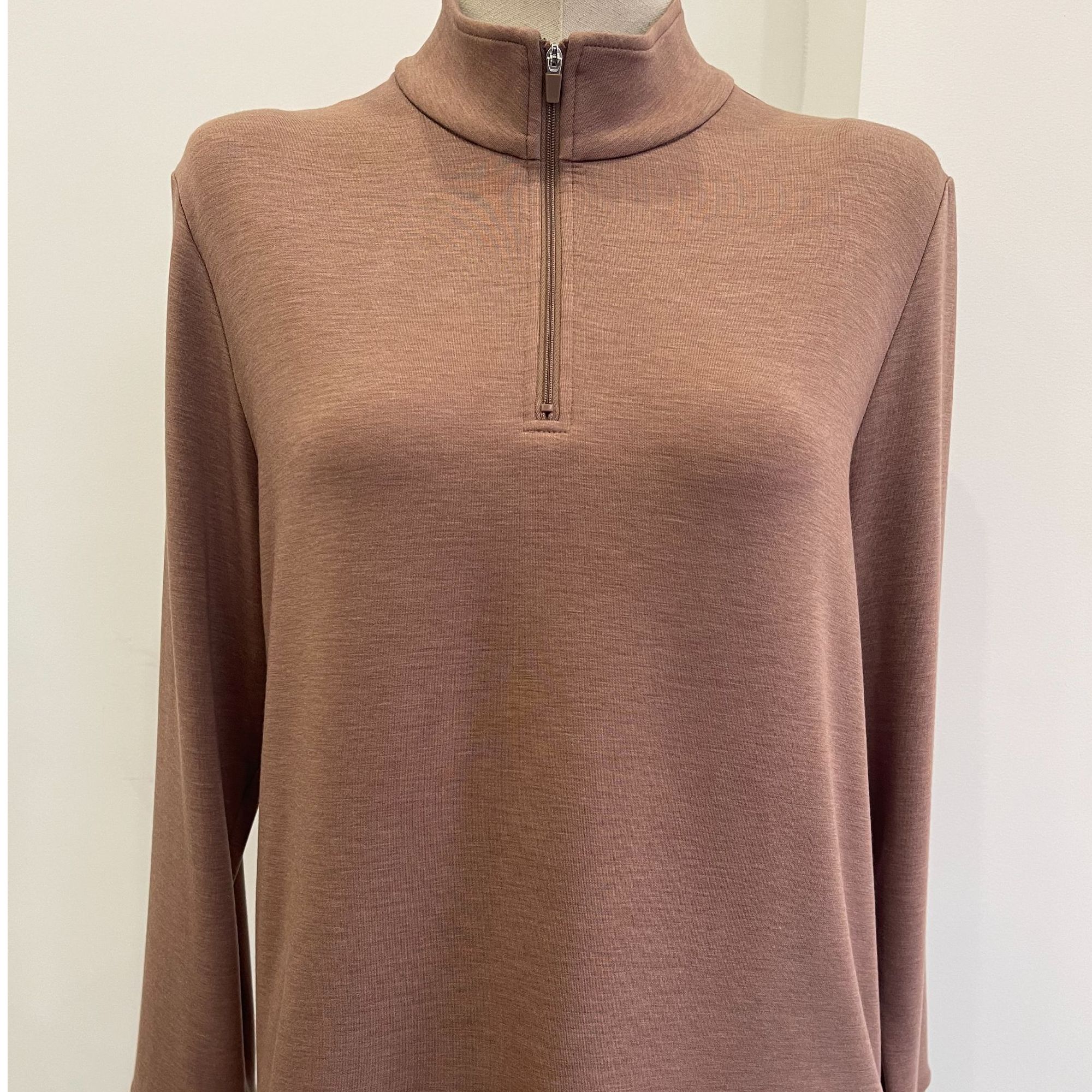 JW-133【女士柞蚕丝半拉链上衣】立领体恤长袖2025新款时尚纯色