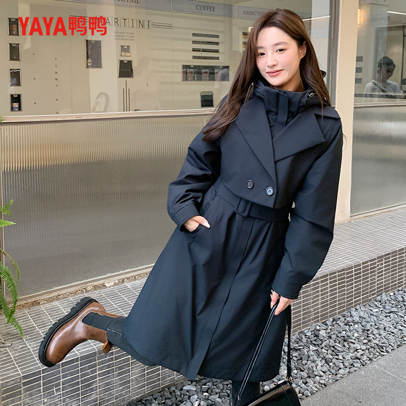 YAYA/鸭鸭风衣5.0气质收腰轻暖感时尚女士长款羽绒服YE3B605093C