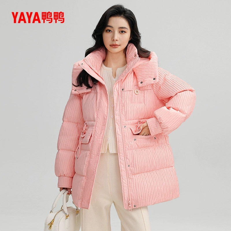 鸭鸭羽绒服女士冬季中长款连帽时尚休闲鸭绒加厚外套YE4B60087A6