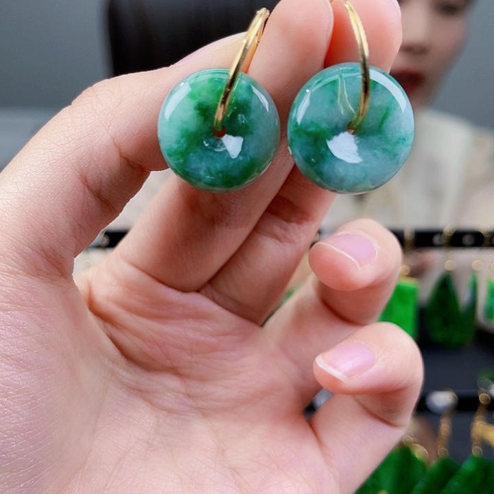 翡翠耳饰银S925镶嵌饰品