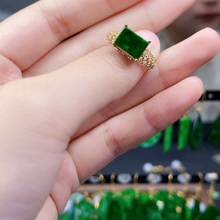 翡翠戒指银S925镶嵌饰品