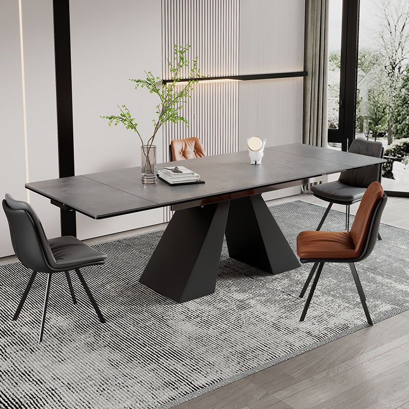 意式伸缩岩板餐桌轻奢极简长方形餐厅家用吃饭桌子组装简约桌椅