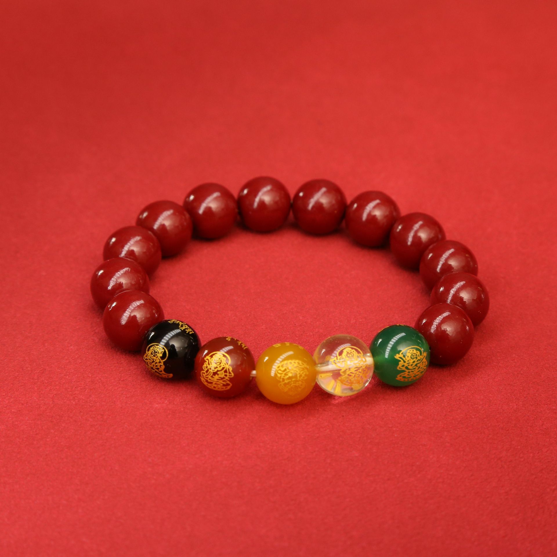 合成金属树脂手链 五路情侣五色手串男女通用款新年红色手链手饰