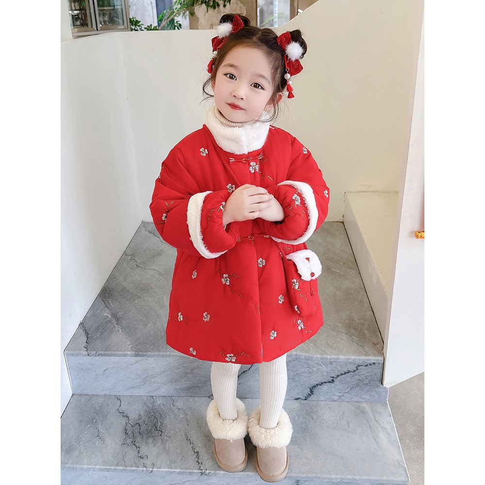 现货女.童棉衣2023冬季新款女宝宝棉服外套中国风唐装拜年服刺绣