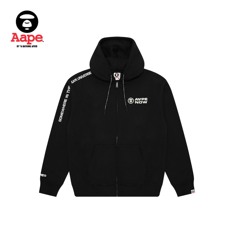 Aape旗舰店男装秋冬猿人徽章字母印花厚绒连帽卫衣外套B327XXN