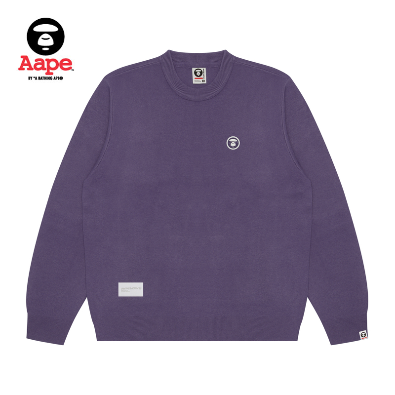 Aape旗舰店男装24秋冬猿人徽章简约休闲圆领毛衣针织衫B333XXN