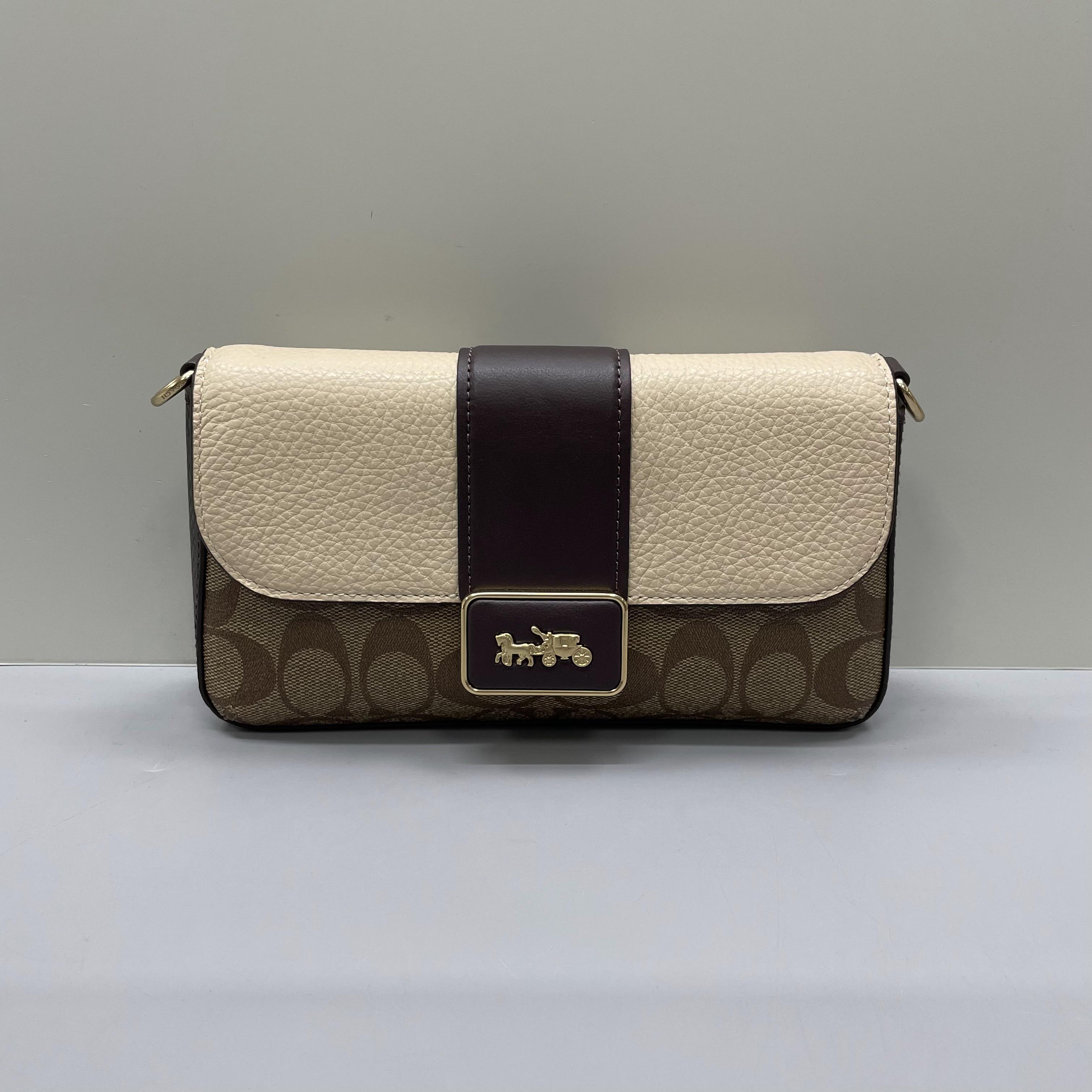 95新 COACH/蔻驰 grace奶茶老花腋下链条包22X13X4cmK081711