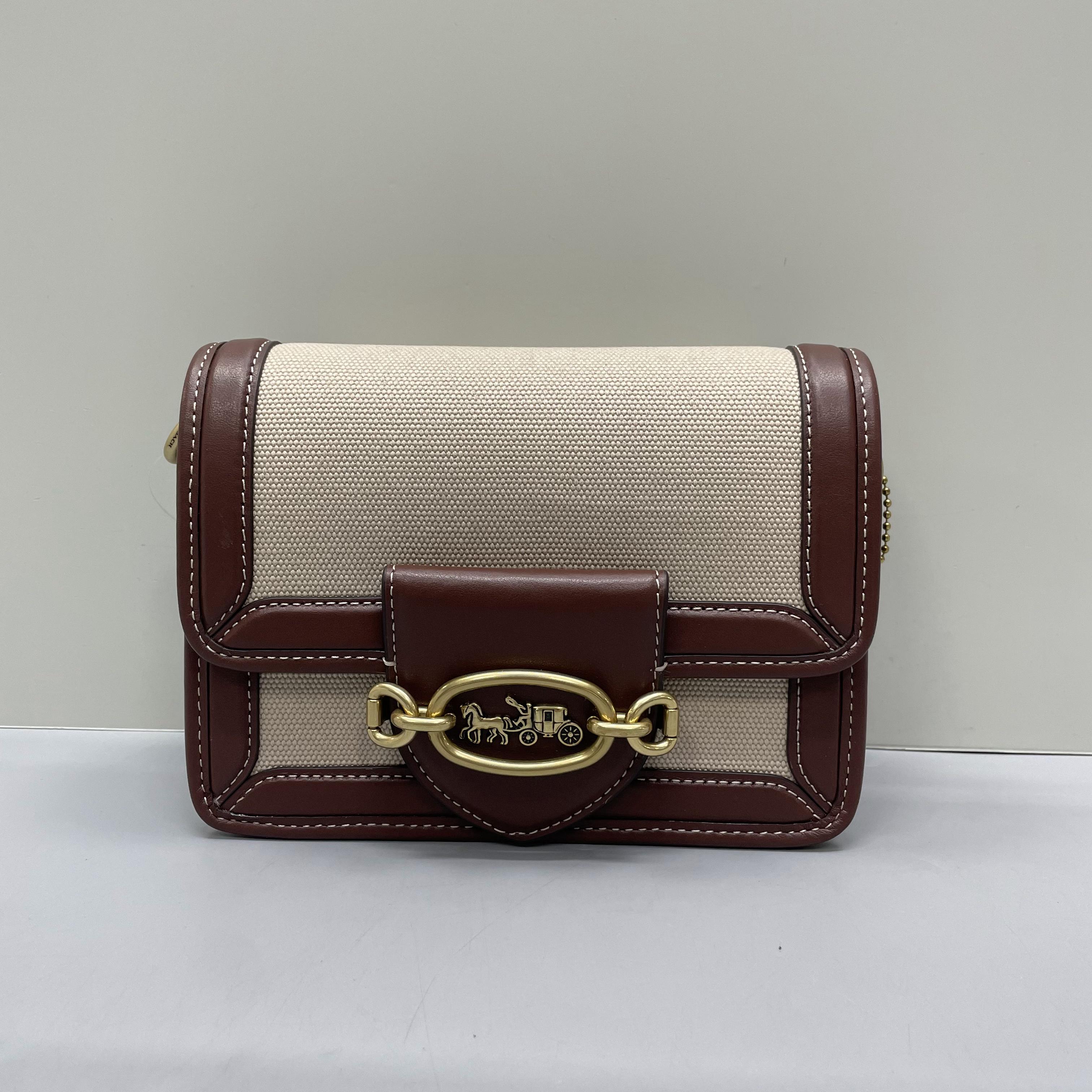 99新 COACH/蔻驰 小林/hero帆布拼皮单肩包18*13*7cmA031010