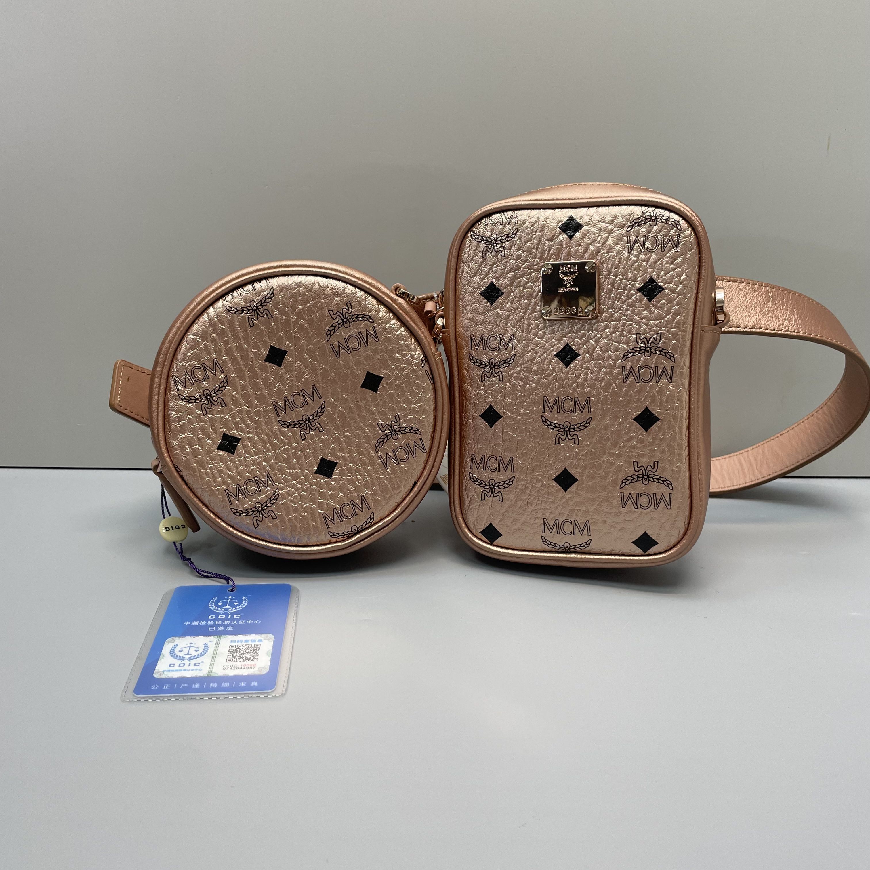 95新 MCM 媚姐/mcm玫瑰金二合一腰包12x17x4/14x5cmSF112737