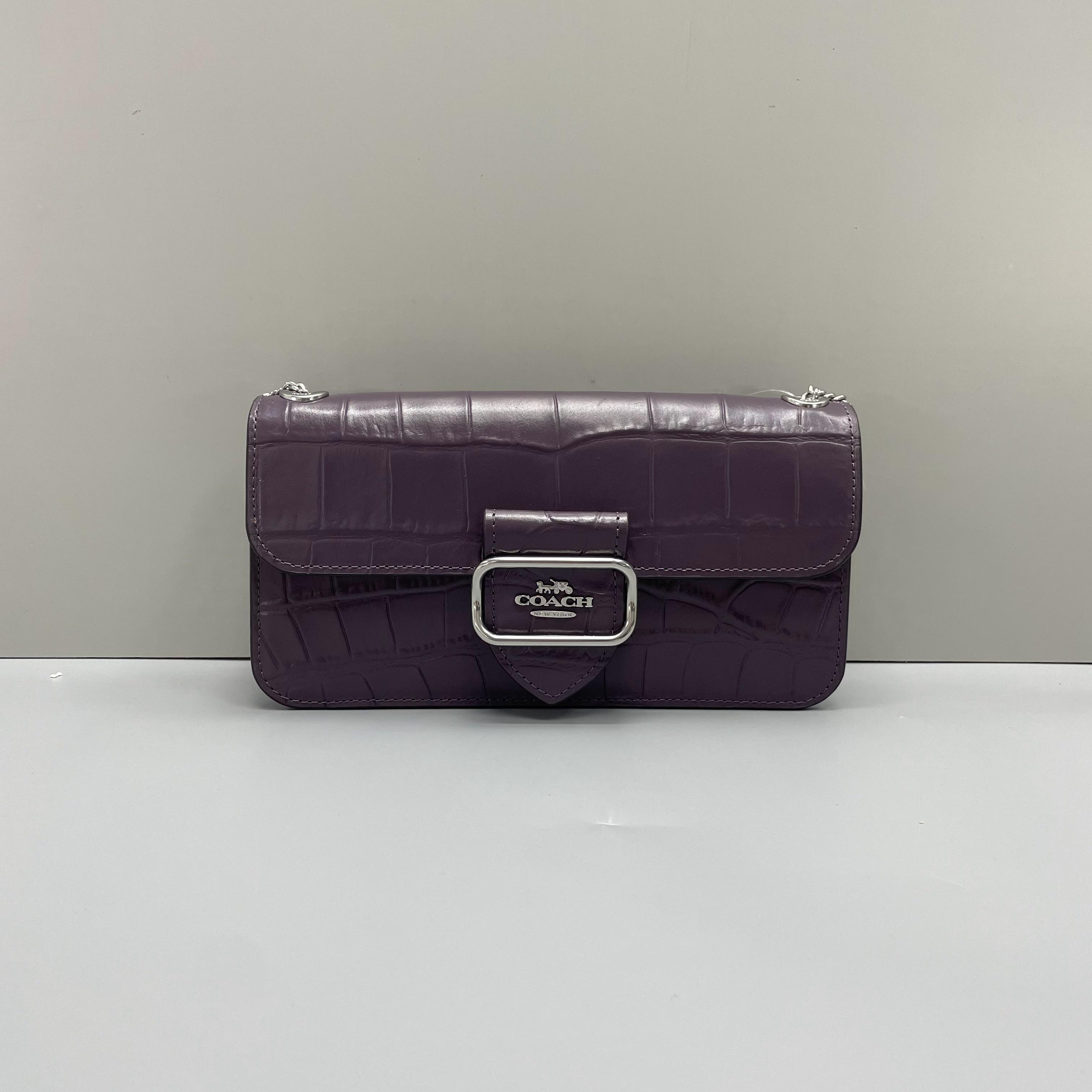 95新 COACH/蔻驰 小林/摩根紫色鳄鱼纹链条包20*10*4cmA061212