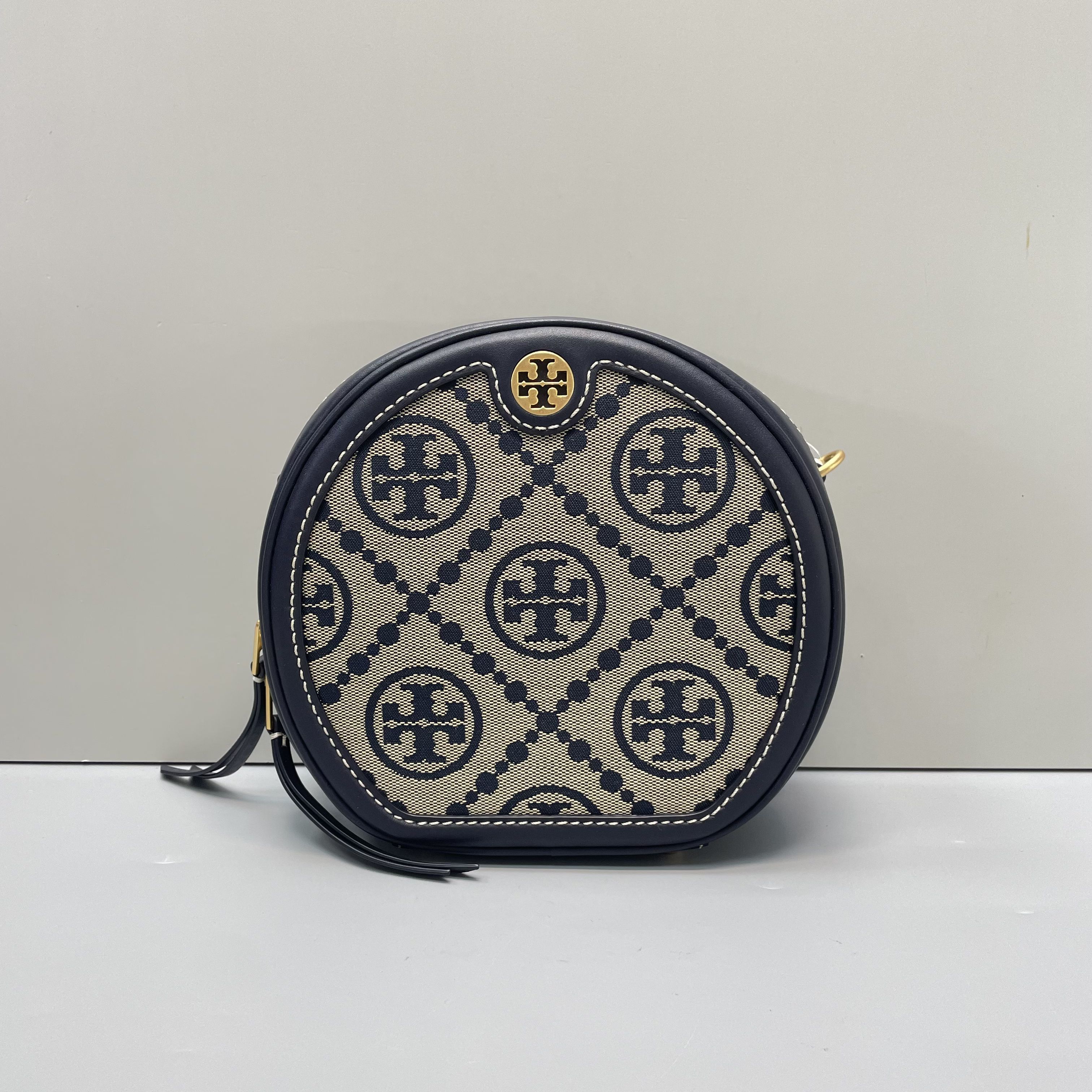 99新 TORY BURCH/汤丽柏琦 蓝色老花圆饼包17x17x7cmL102217