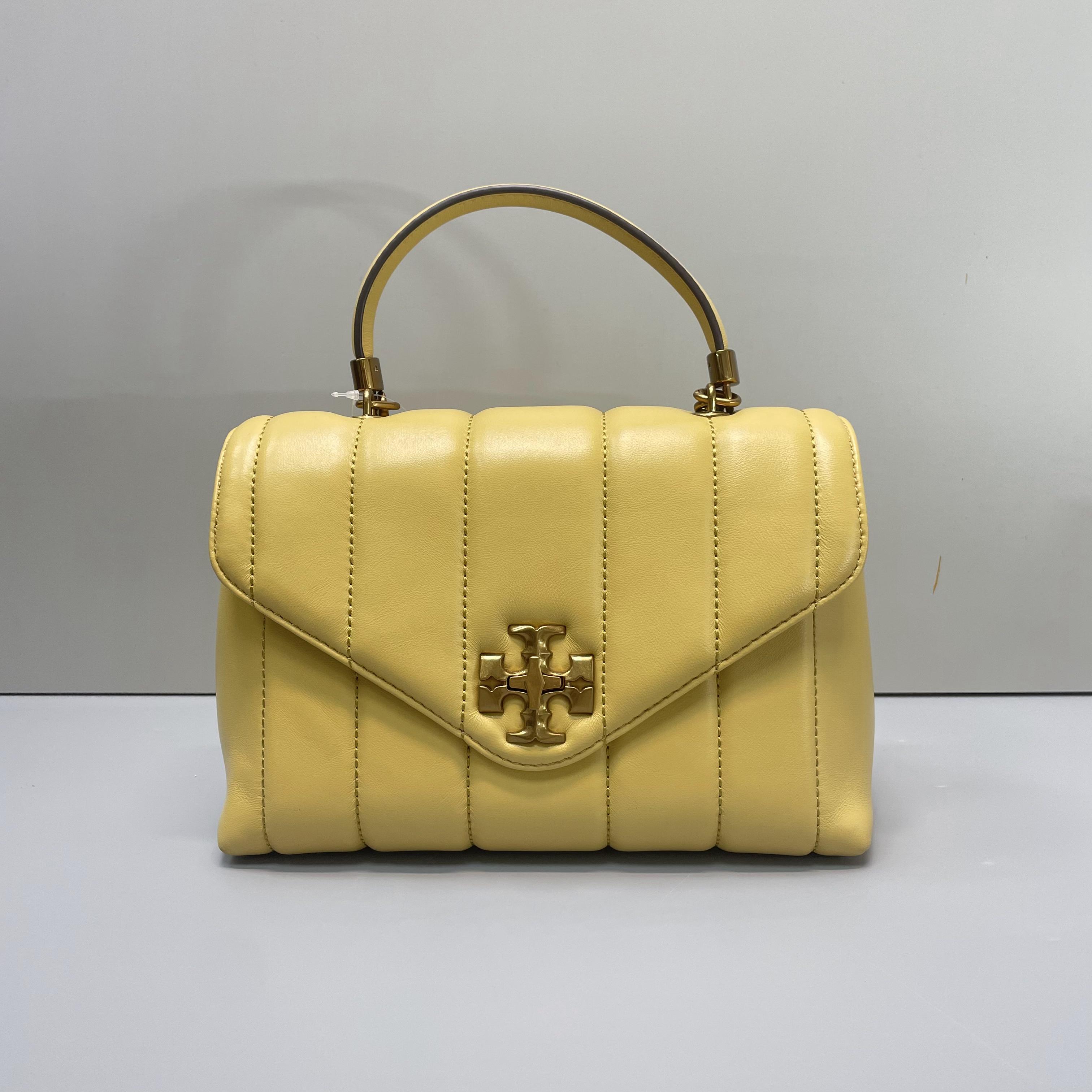 95新 TORY BURCH/汤丽柏琦 kira羊皮黄色手提包23x17x10cmL083101