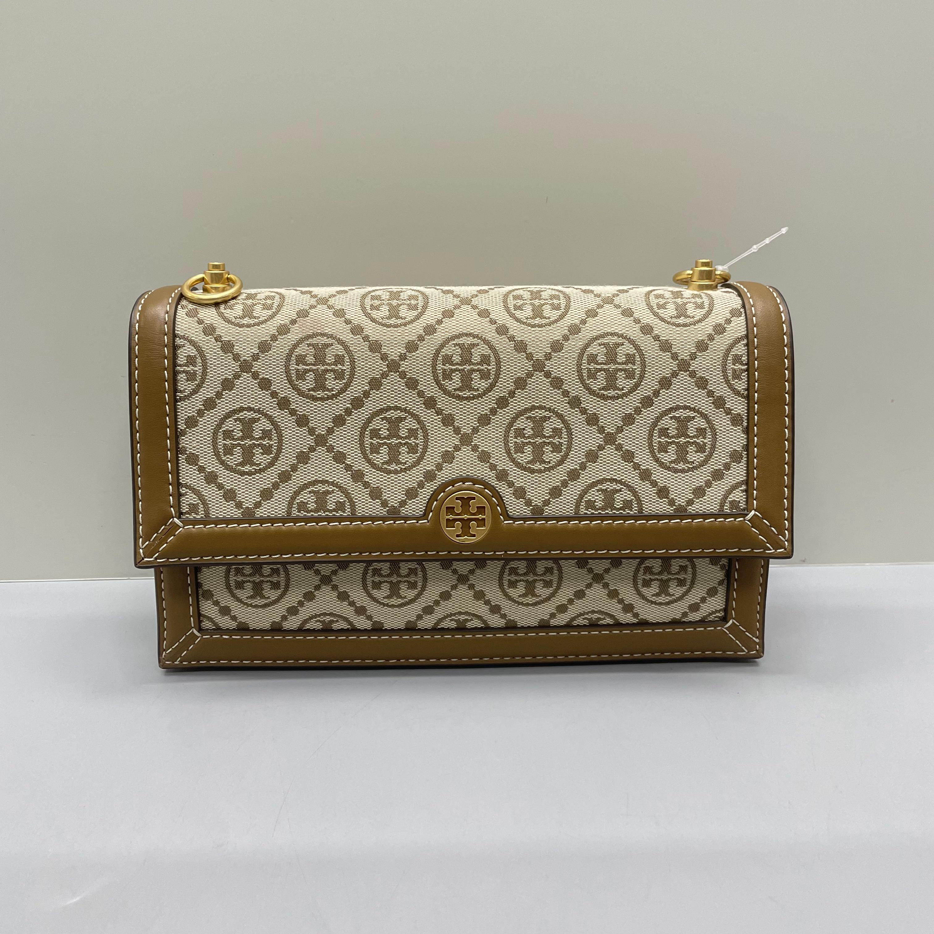 95新 Tory Burch/汤丽柏琦 棕色老花小号风琴包22X14X5cmK123012