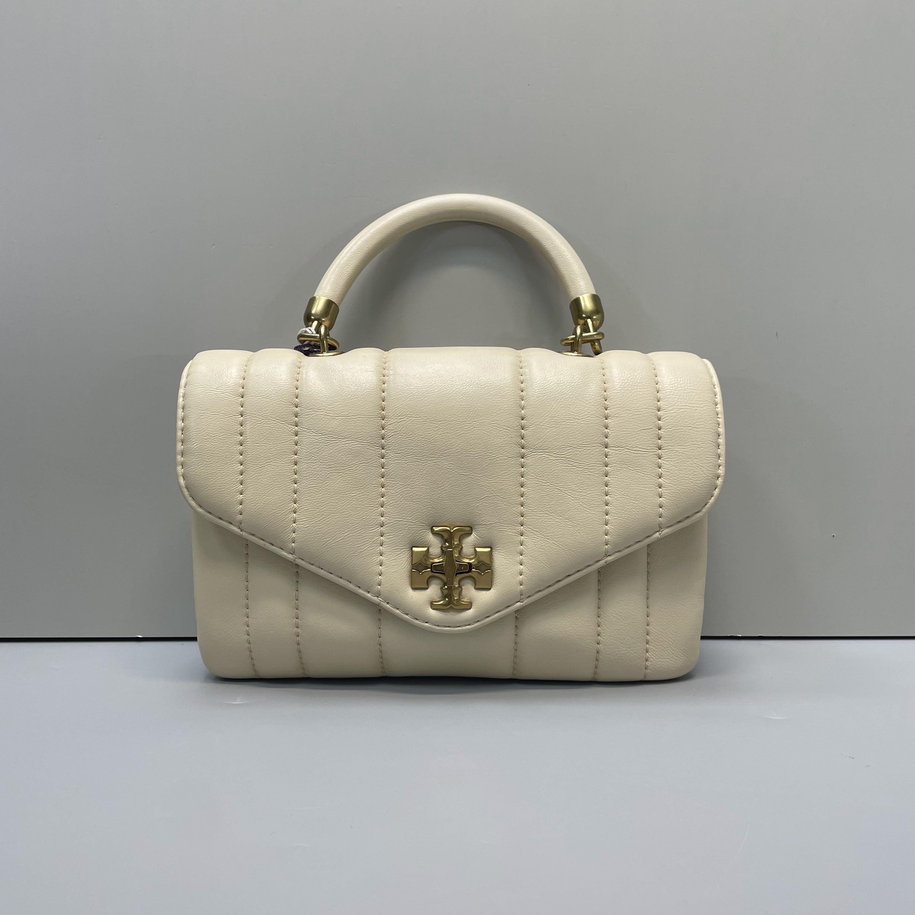 90新 TORY BURCH/汤丽柏琦 小林/kira米色手提包20*13*4cmA091302