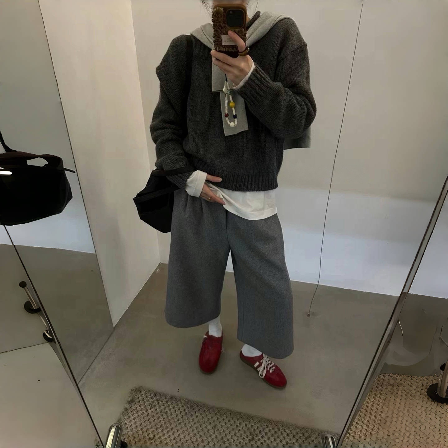 58612秋冬火爆单品韩系毛呢8分阔腿裤冬季加厚休闲裤加绒