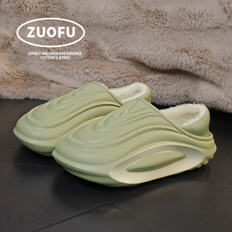 冬季棉拖鞋男款防水包跟外穿厚底防滑加绒保暖情侣软底男士棉鞋男