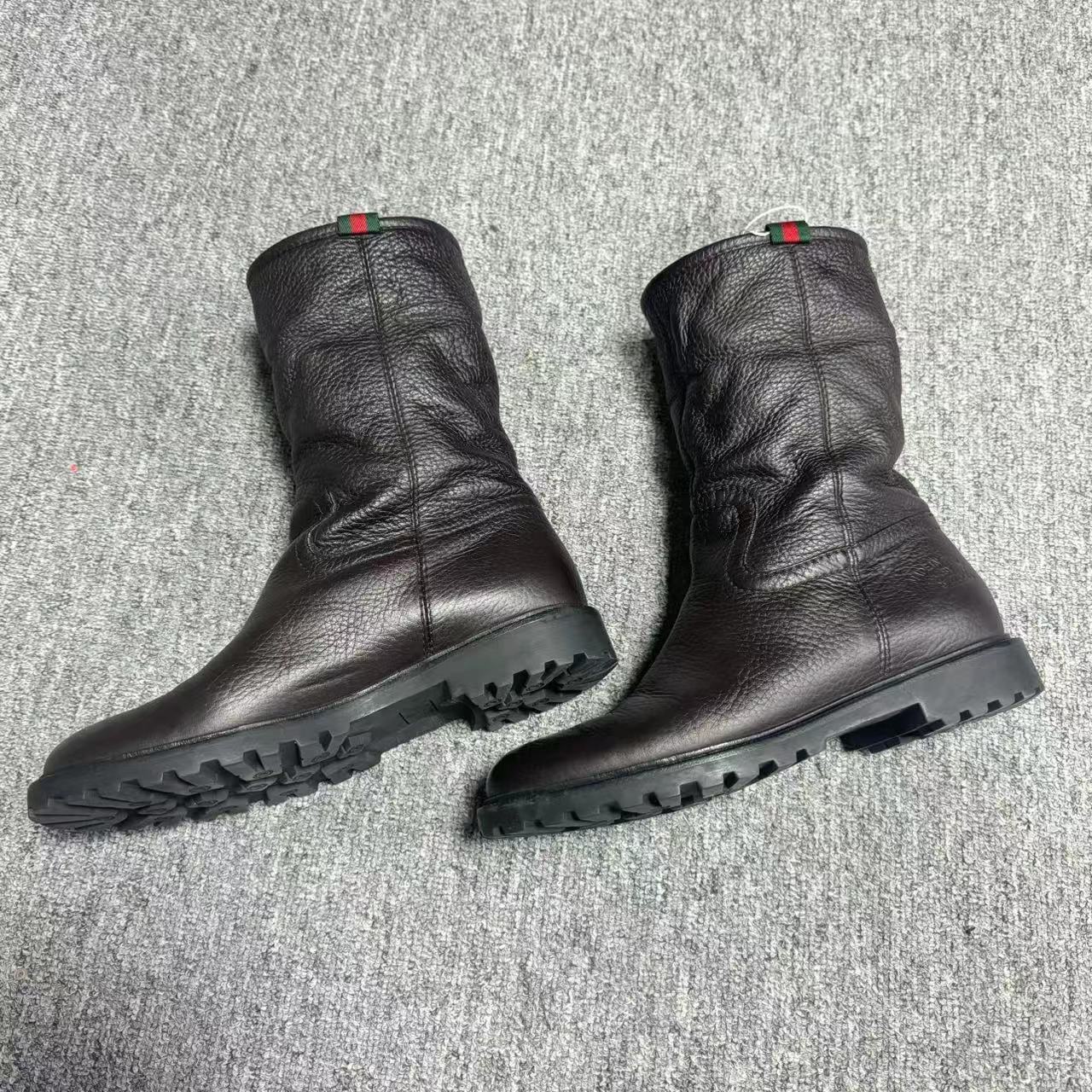 99新 GUCCI/古驰 37码/Seven精选/咖色时尚圆头厚底短筒靴 1592  