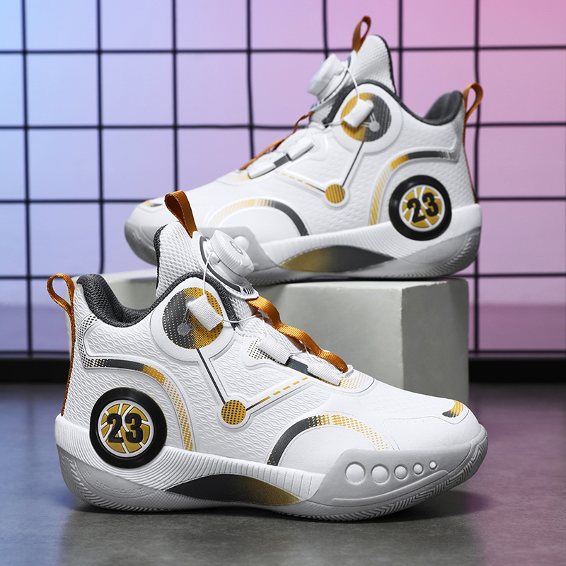 男孩篮球鞋2023秋季新款革面旋转纽扣青少年实战篮球运动鞋学生鞋