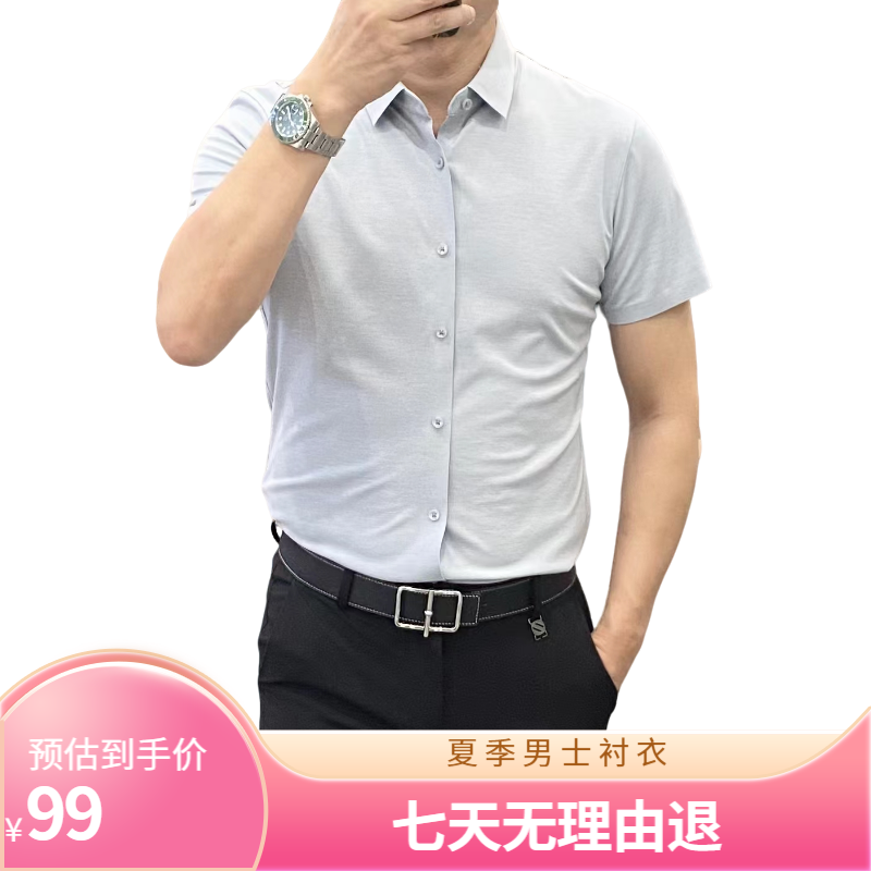 2025秋季男士时尚休闲百搭修身翻领简约经典透气半袖衬衫2204B