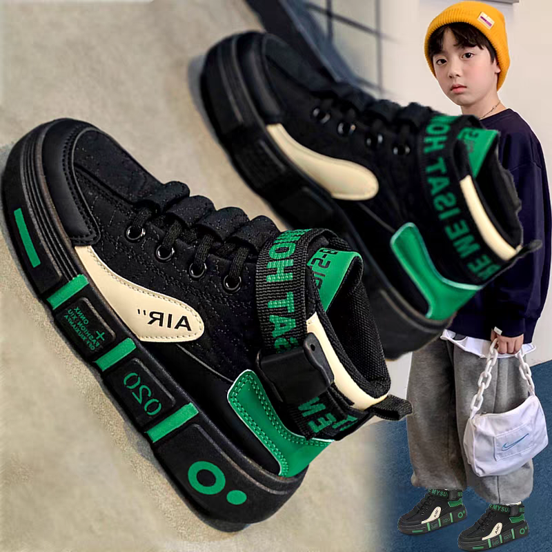 ABC春秋季儿童皮面运动鞋2025新款中大童学生男童板鞋男孩高帮鞋