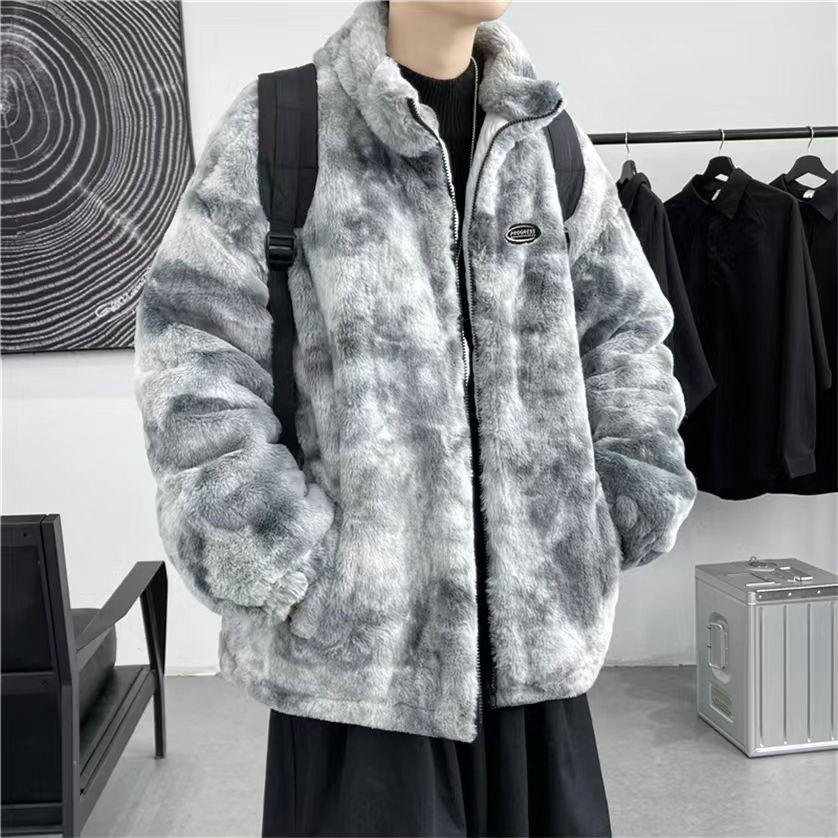 【小扬哥推荐】情侣扎染羊羔外套男感秋冬棉服潮牌简约宽松棉衣时尚